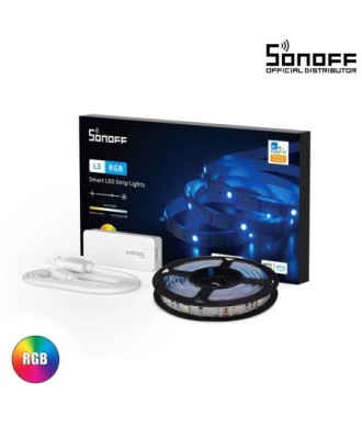 GloboStar® 80098 SONOFF L3-5M RGB Smart LED Strip Light WiFi 2.4GHz 90 SMD-5M 5050 5m Roll & Power Adapter DC 5V Max 10W